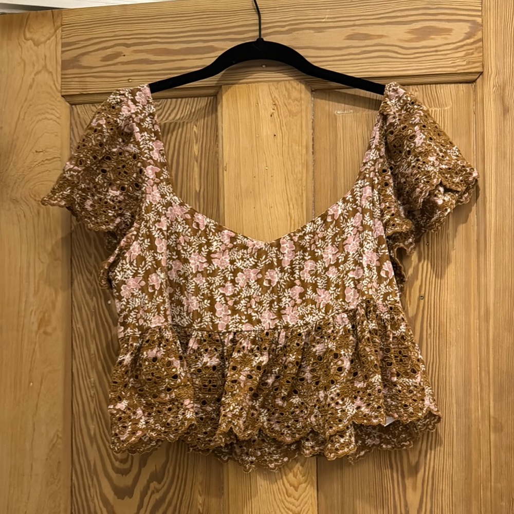 Floral cropped Brown and Pink Women's Top